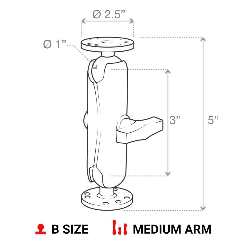 RAM Mounts Universal Double Ball Mount with Two Round Plates RAM-B-101U with Medium Arm for Drill-down Mounting - Image 3